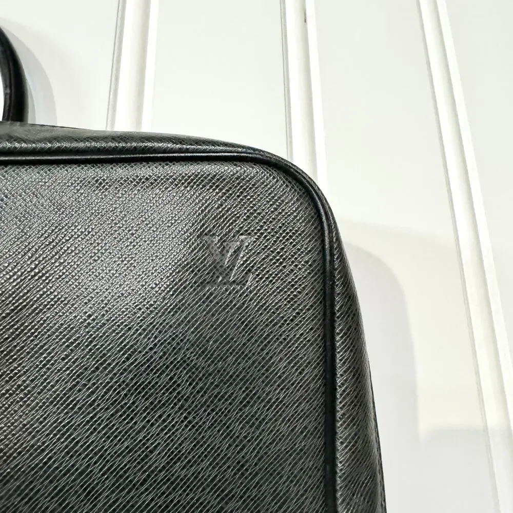 LOUIS VUITTON Authentic Men's Business Bag Briefcase Leather Black Round Zipper